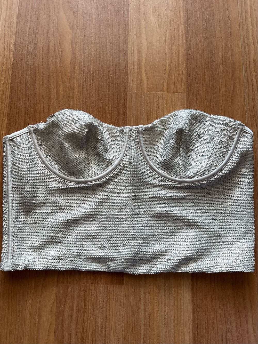 Zara Champagne Sequin Corset Bustier Crop Top Strapless L NWT - Picture 3 of 15